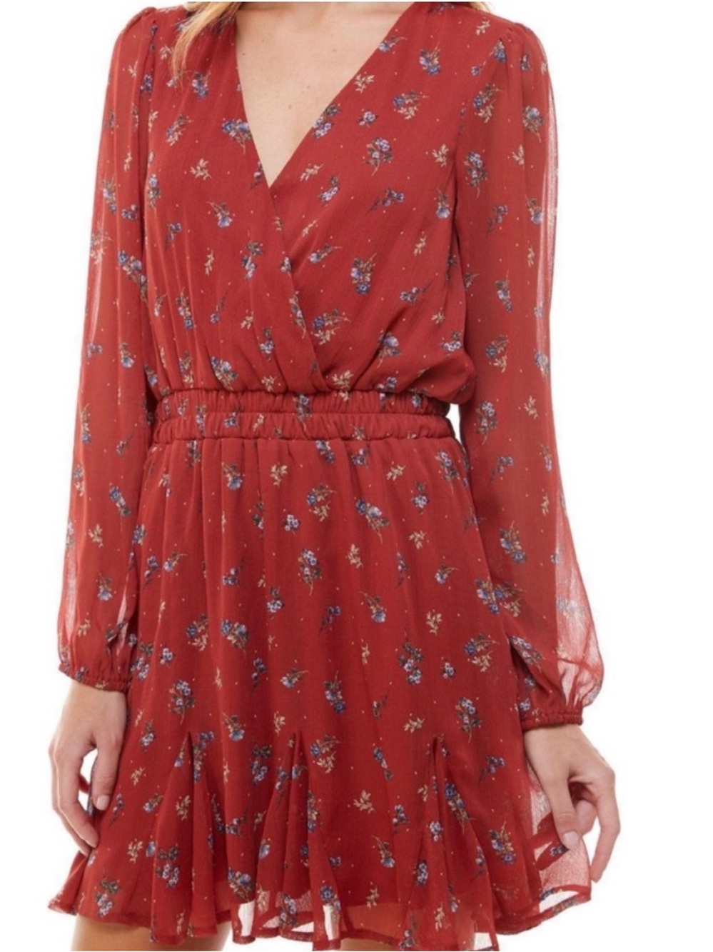 Altar'd State Floral Mini Dress in Rust Red